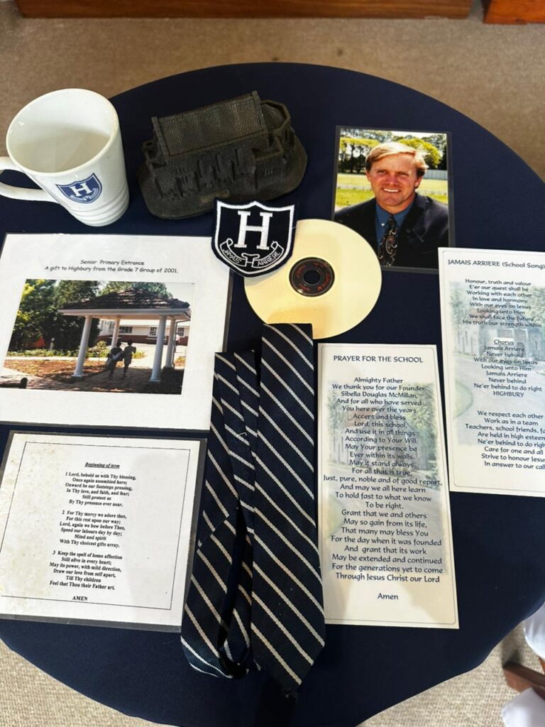 CD's mug, tie, school song, Headmaster Photo, chapel model
